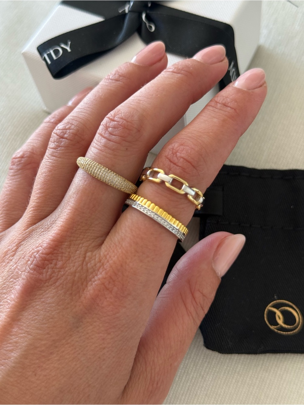 OOTDY rings Gold and Silver Mixed-Metal Stackable Rings - Women's Jewelry